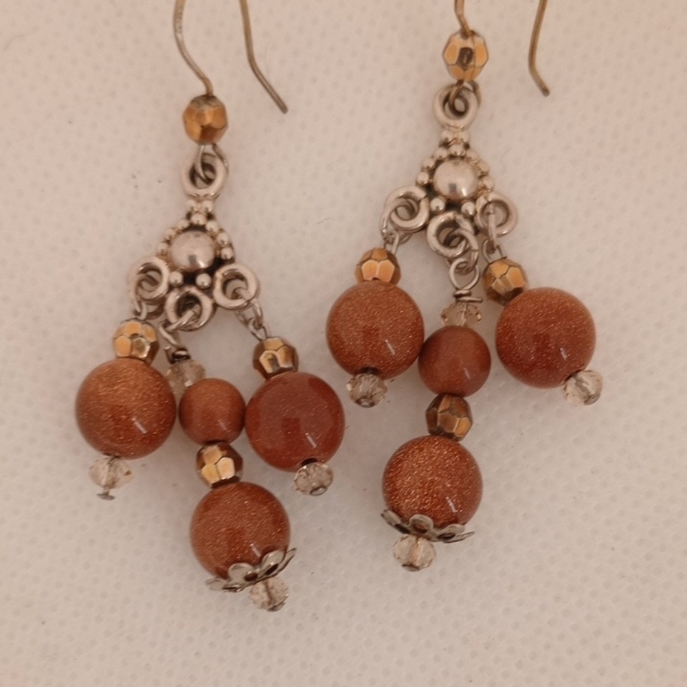 Handmade Sunstone Dangle Earrings Orange Casual Party Fall Autumn Metallic Fun